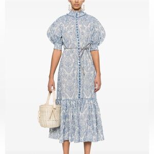 ZIMMERMANN Wylie belted tiered embroidered cotton midi dress